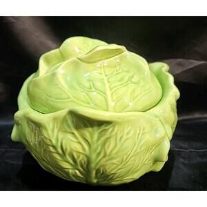 Vtg 1960's Holland Mold Green Lettuce/Cabbage-Shaped Covered Bowl/Tureen W/Lid